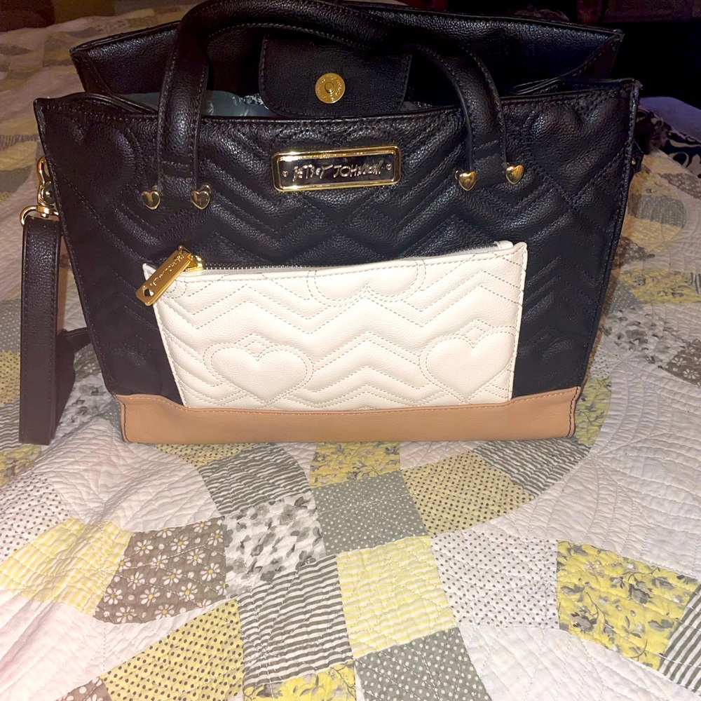 Betsey Johnson Quilted Heart Tricolor Tote